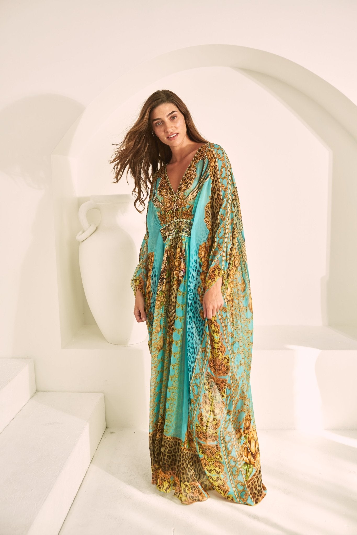 AQUA LEOPARDESS TAB KAFTAN - Czarina