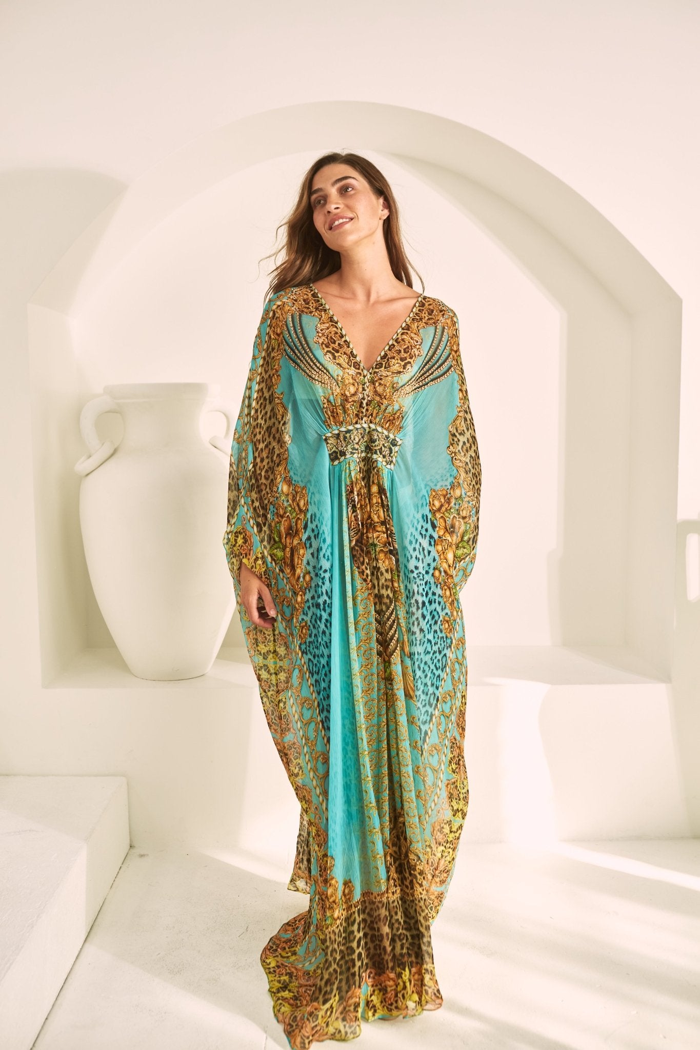 AQUA LEOPARDESS TAB KAFTAN - Czarina