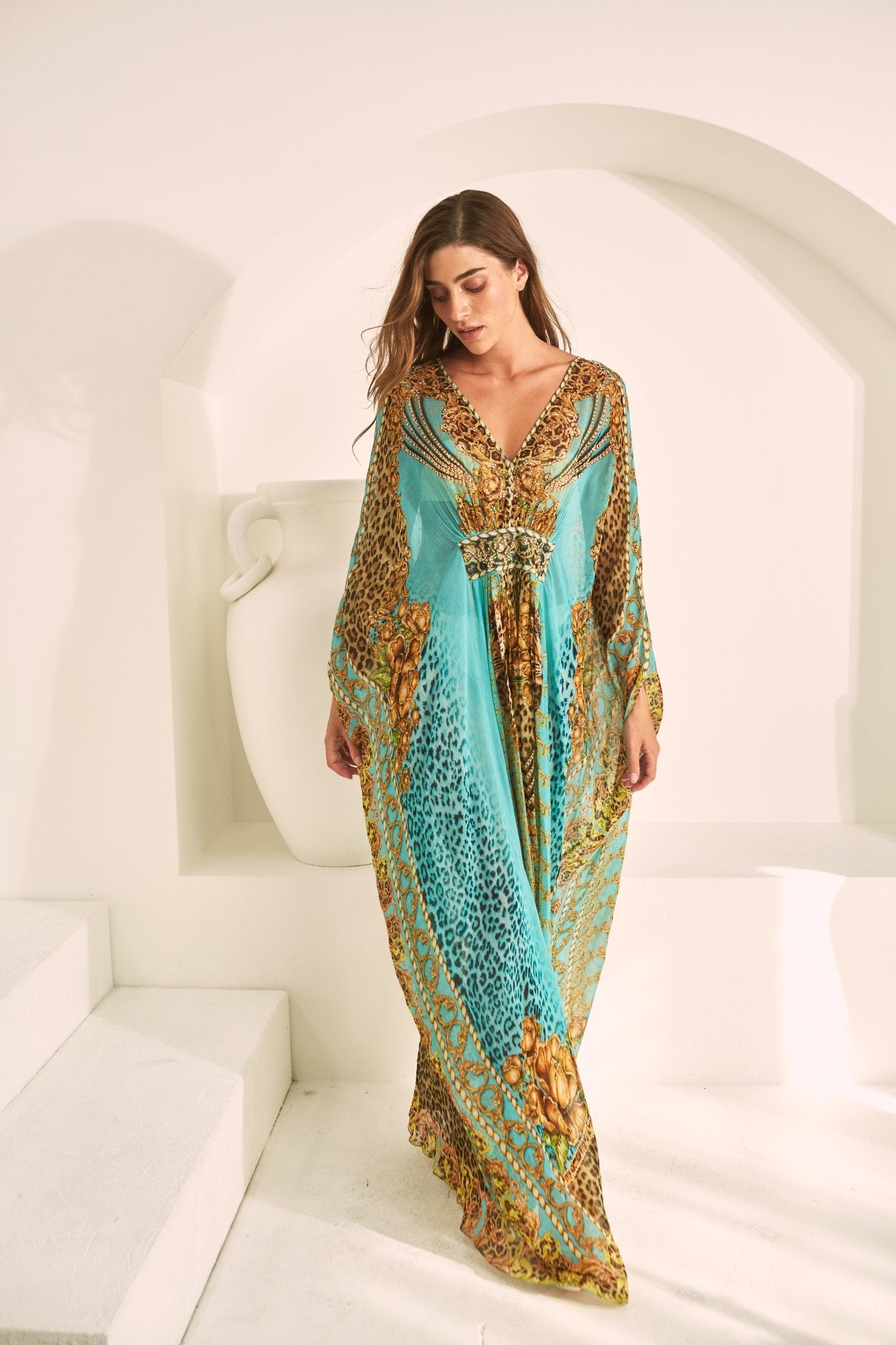 AQUA LEOPARDESS TAB KAFTAN - Czarina