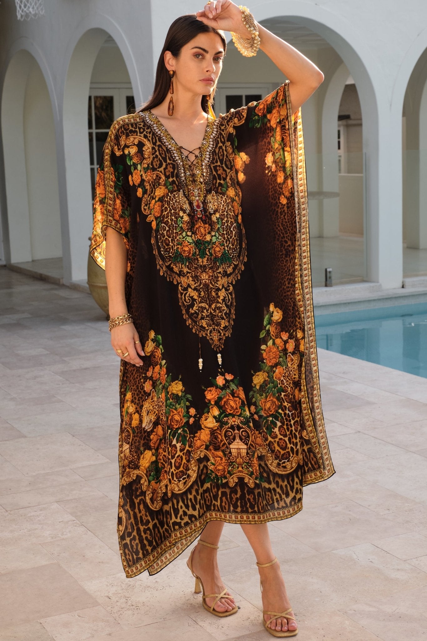 BLACK LEOPARDESS KAFTAN DRESS – Czarina