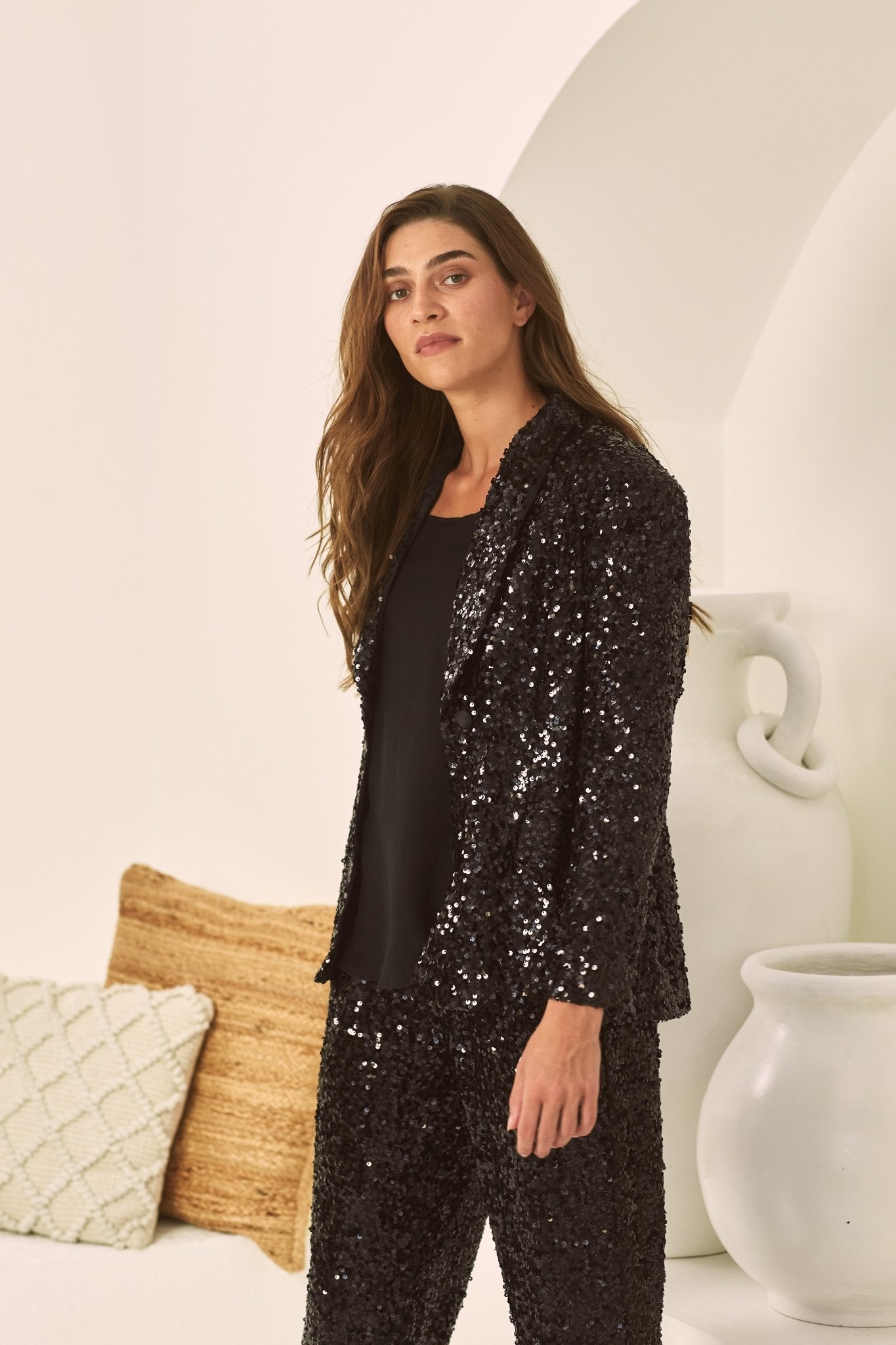 BLACK SEQUINS JACKET - Czarina