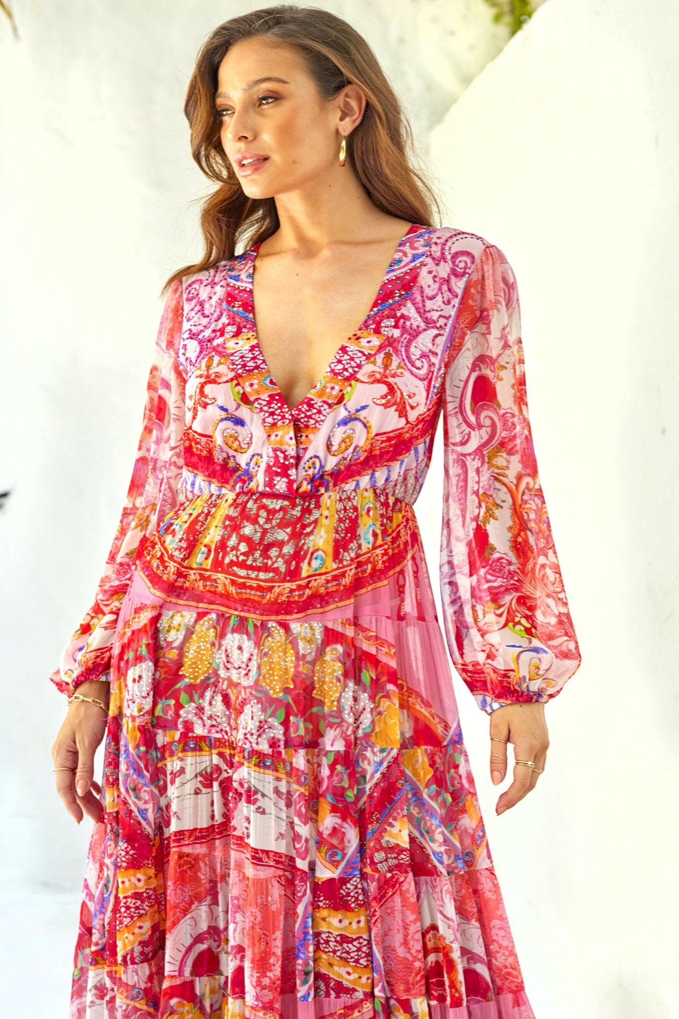 BOHEMIA V NK SHIRRED MAXI DRESS - Czarina