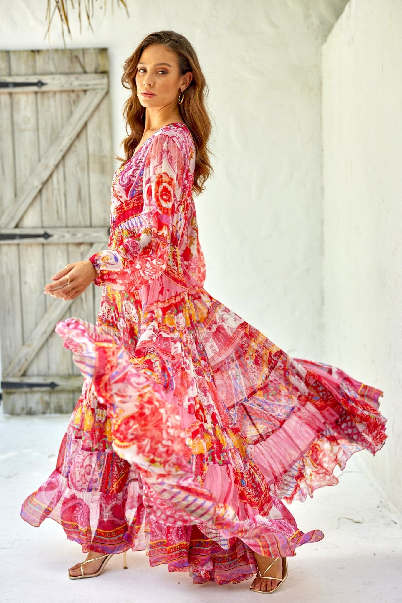 BOHEMIA V NK SHIRRED MAXI DRESS - Czarina