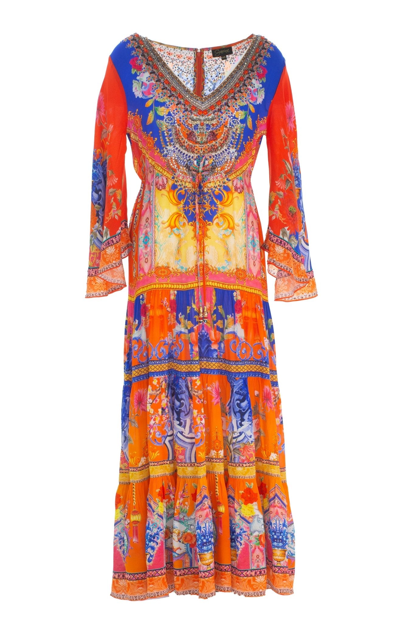 CARNIVAL SPIRIT V NECK TIER MAXI DRESS - Czarina