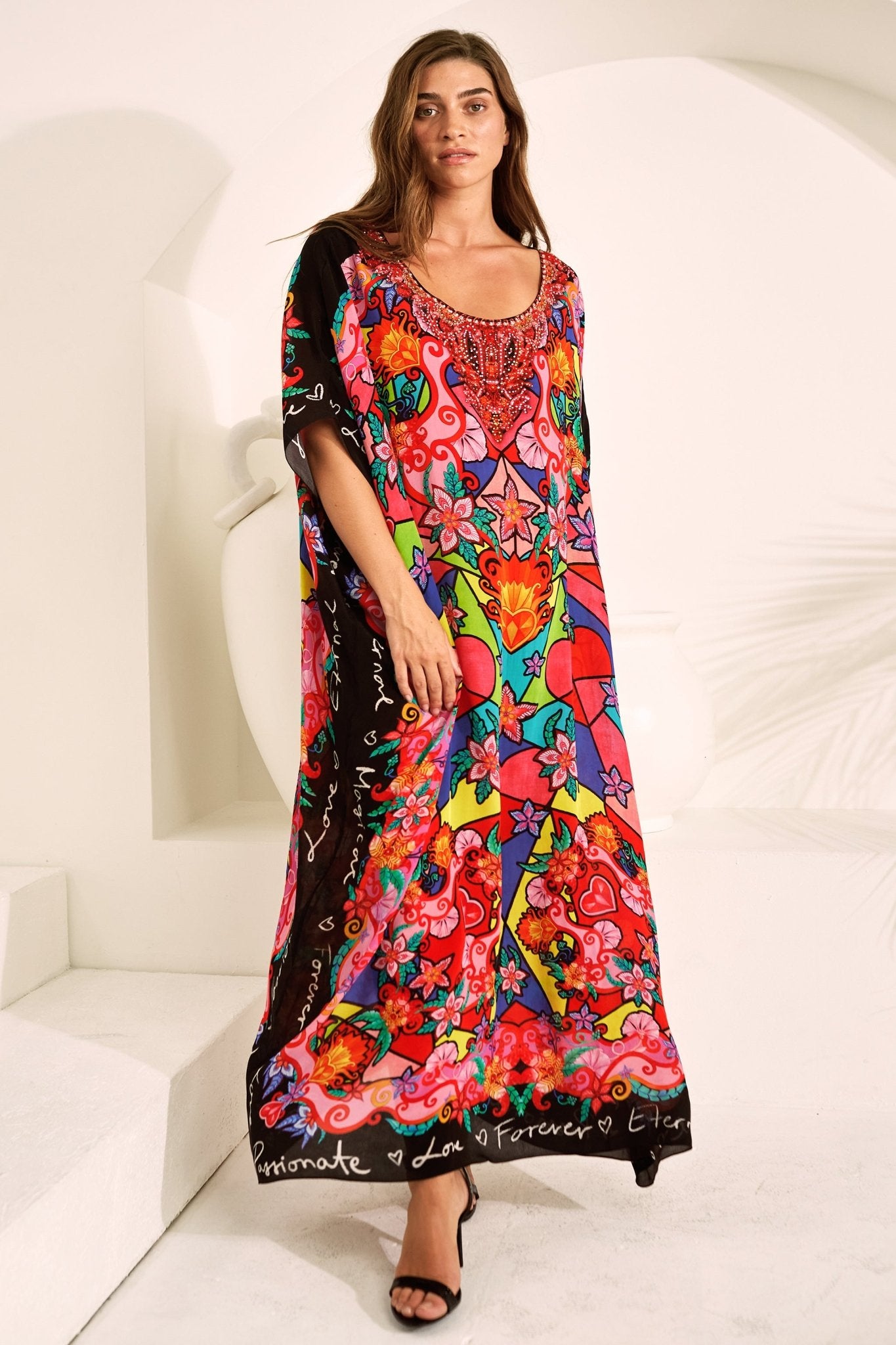 DREAMY CUPID ROUND NECK LONG KAFTAN - Czarina