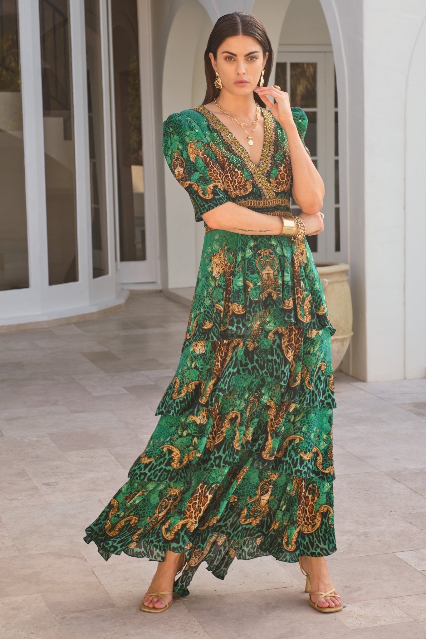 EMERALD LEOPARDESS CROSS OVER MAXI DRESS - Czarina