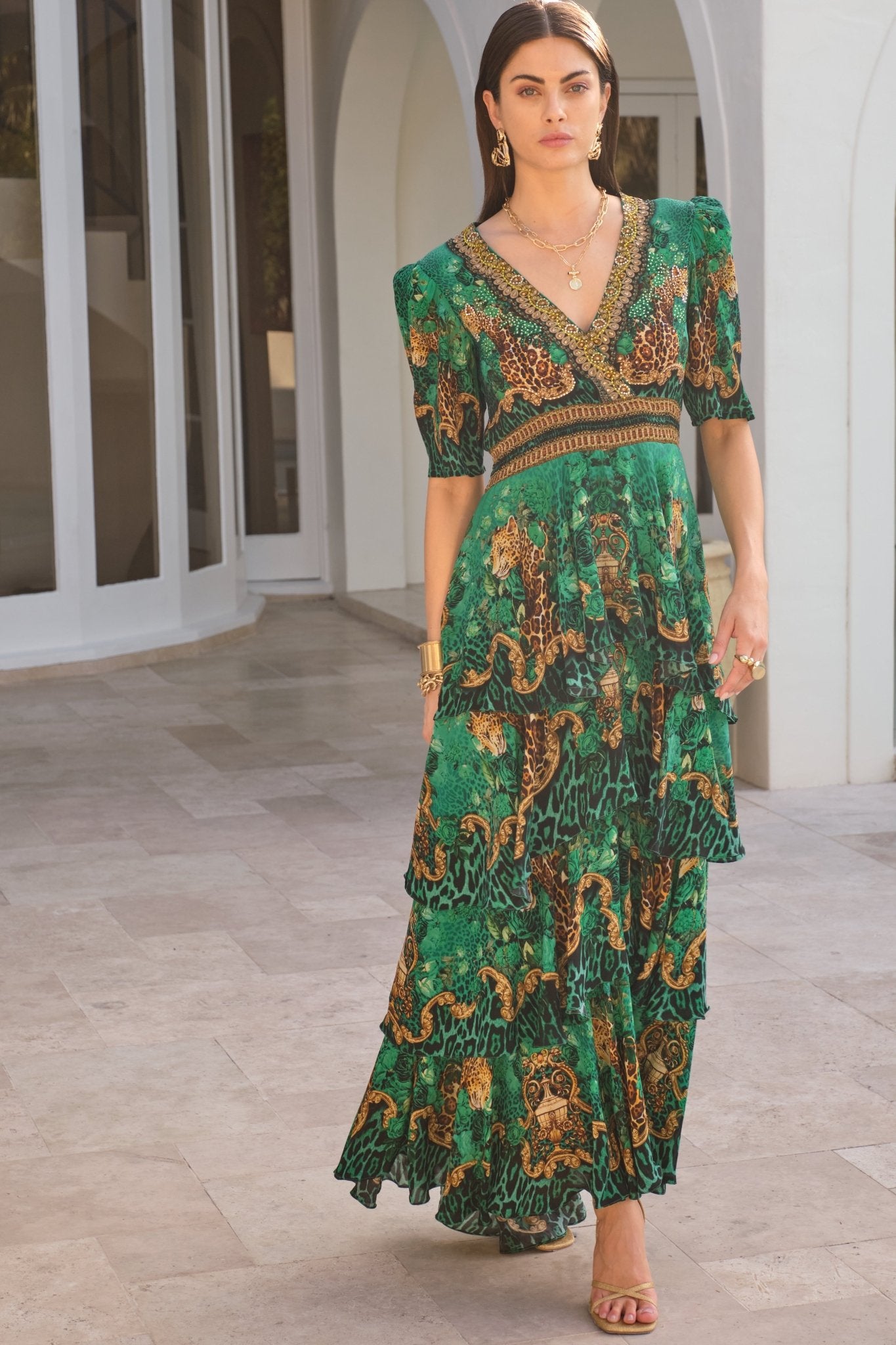 EMERALD LEOPARDESS CROSS OVER MAXI DRESS - Czarina