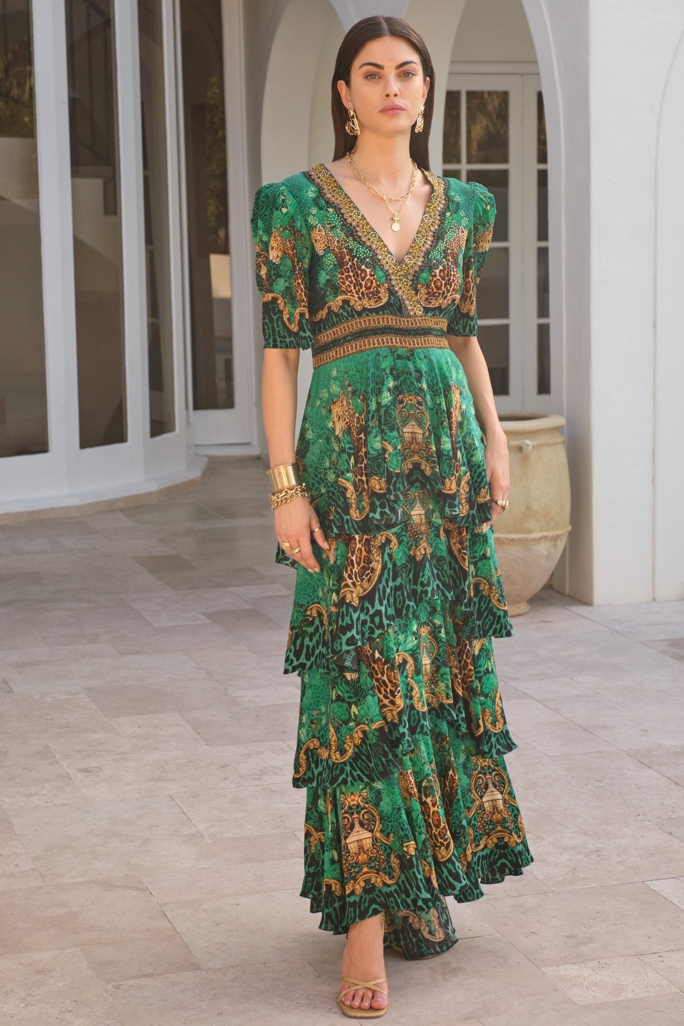 EMERALD LEOPARDESS CROSS OVER MAXI DRESS - Czarina