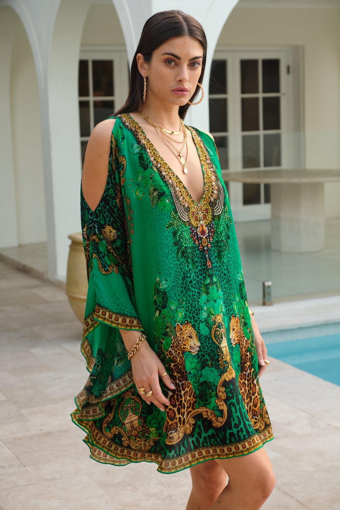 EMERALD LEOPARDESS KAFTAN DRESS - Czarina