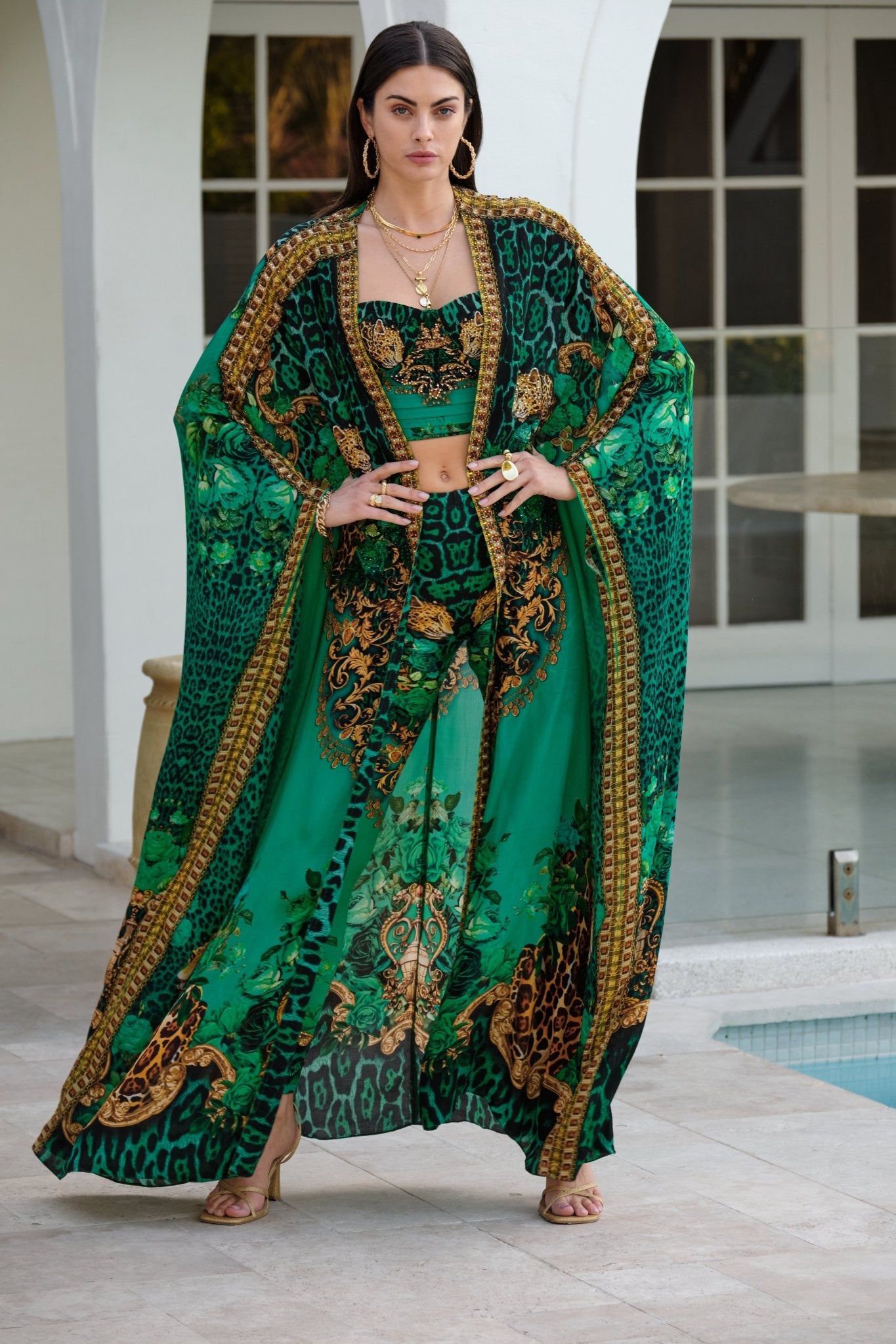 EMERALD LEOPARDESS LONG CAPE - Czarina