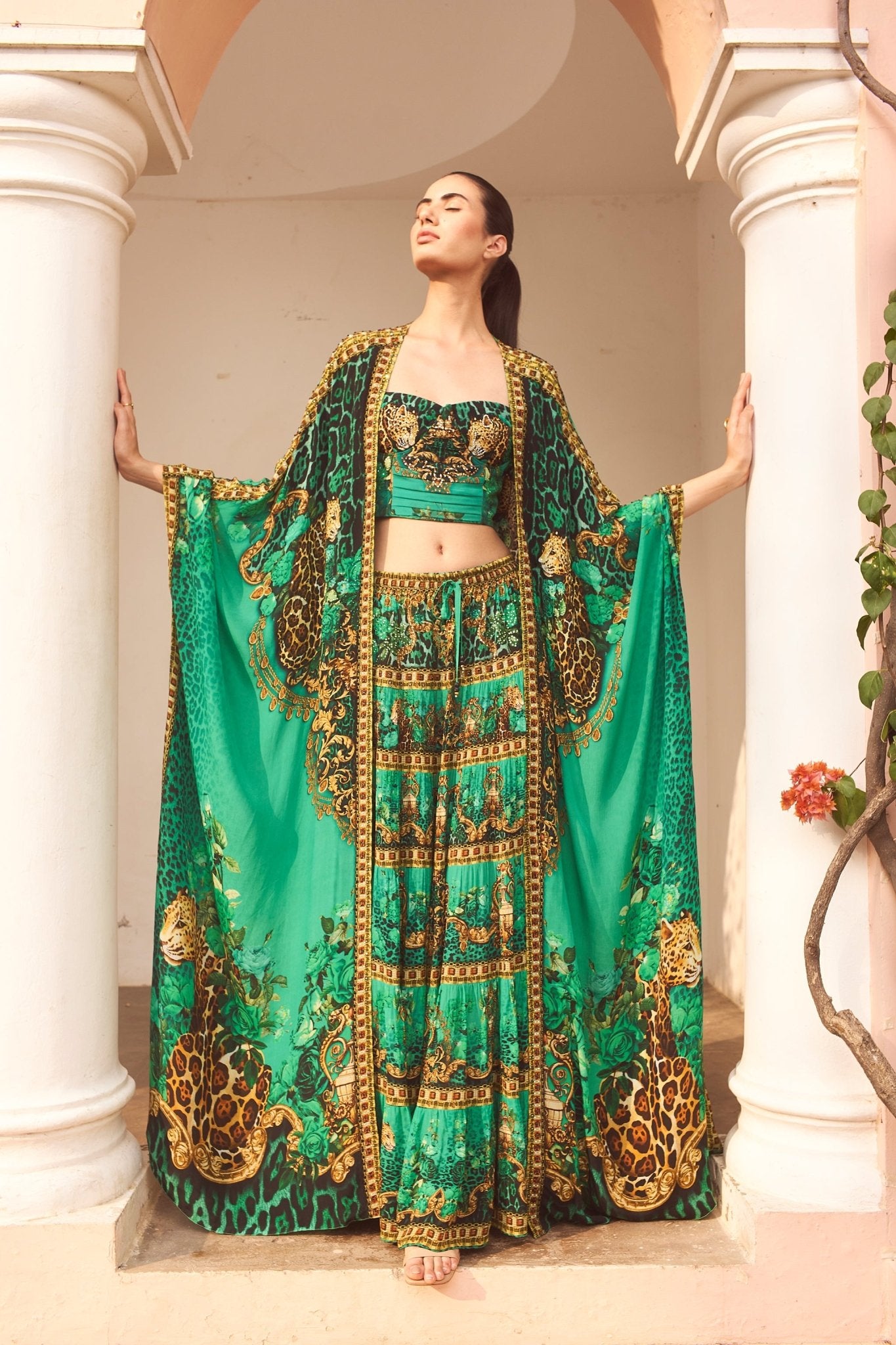 EMERALD LEOPARDESS LONG CAPE - Czarina