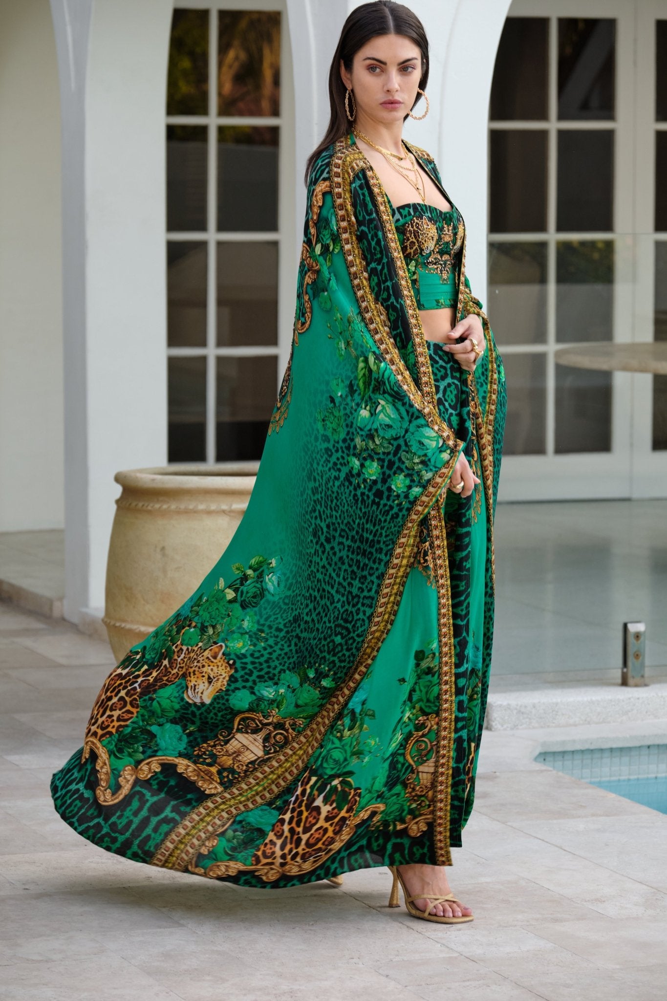 EMERALD LEOPARDESS LONG CAPE - Czarina