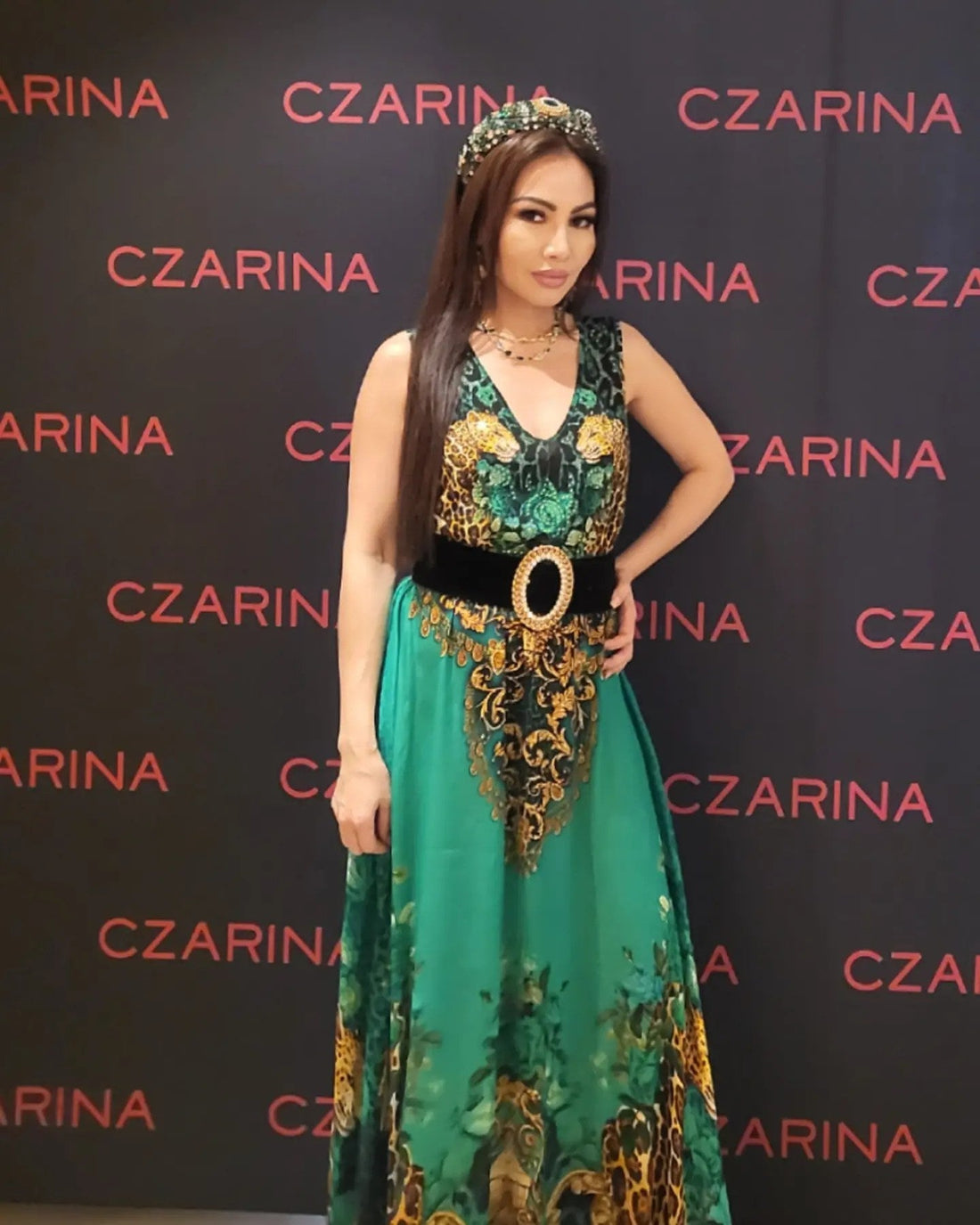 Emerald Leopardess Sleeveless Dress - Czarina