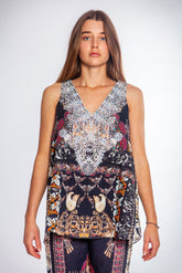 ENCHANTED V-NECK LINEN TANK TOP - Czarina