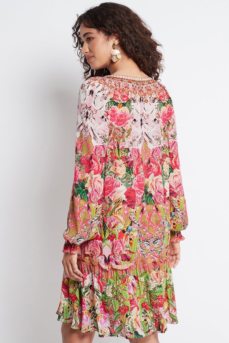 Every Flower Blossoms Short Dress W Faux Bell Sleeve - Czarina