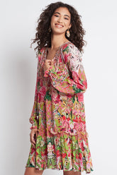 Every Flower Blossoms Short Dress W Faux Bell Sleeve - Czarina