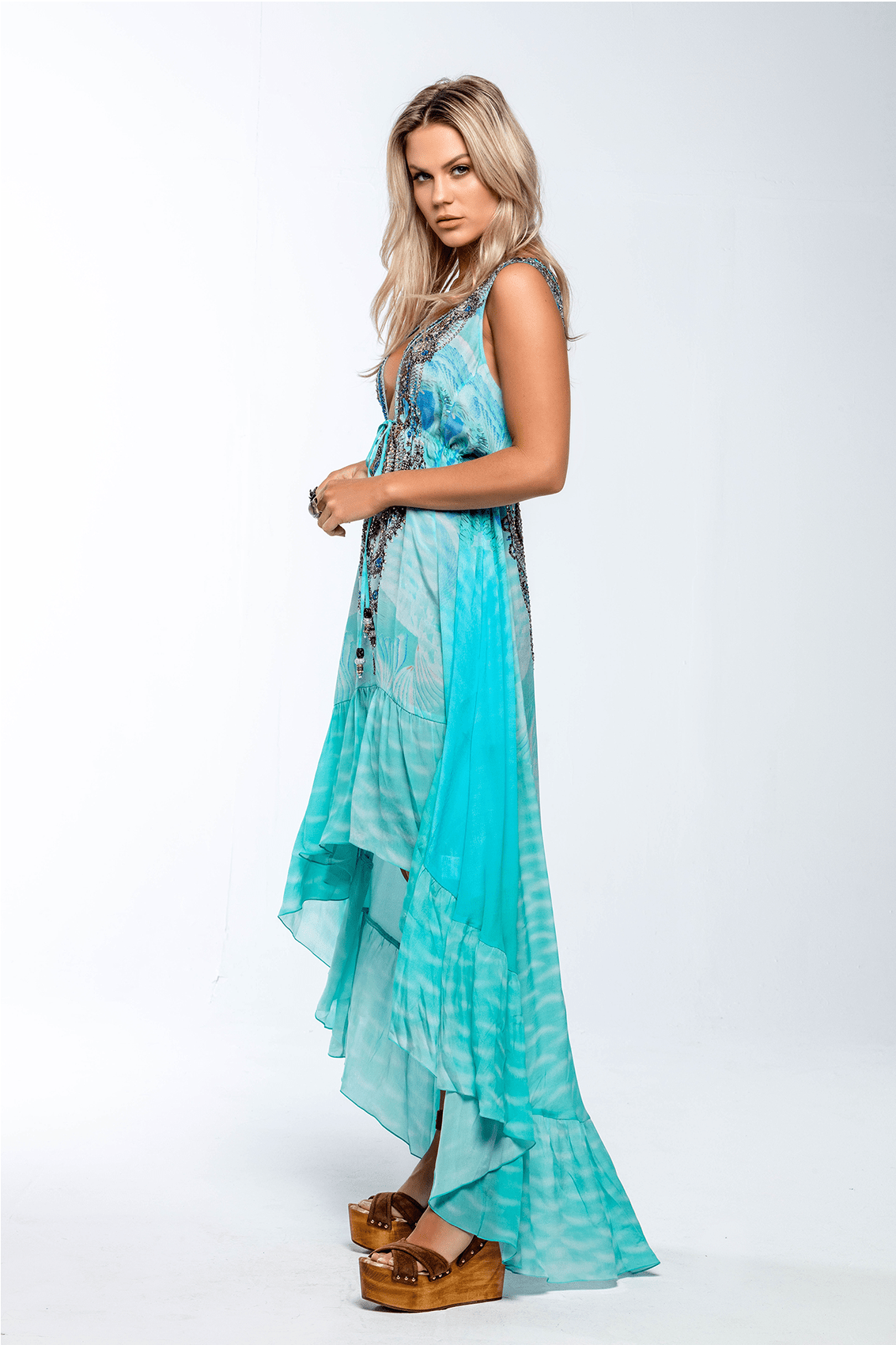 Feel The Breeze V - Neck Hi Low Dress - Czarina