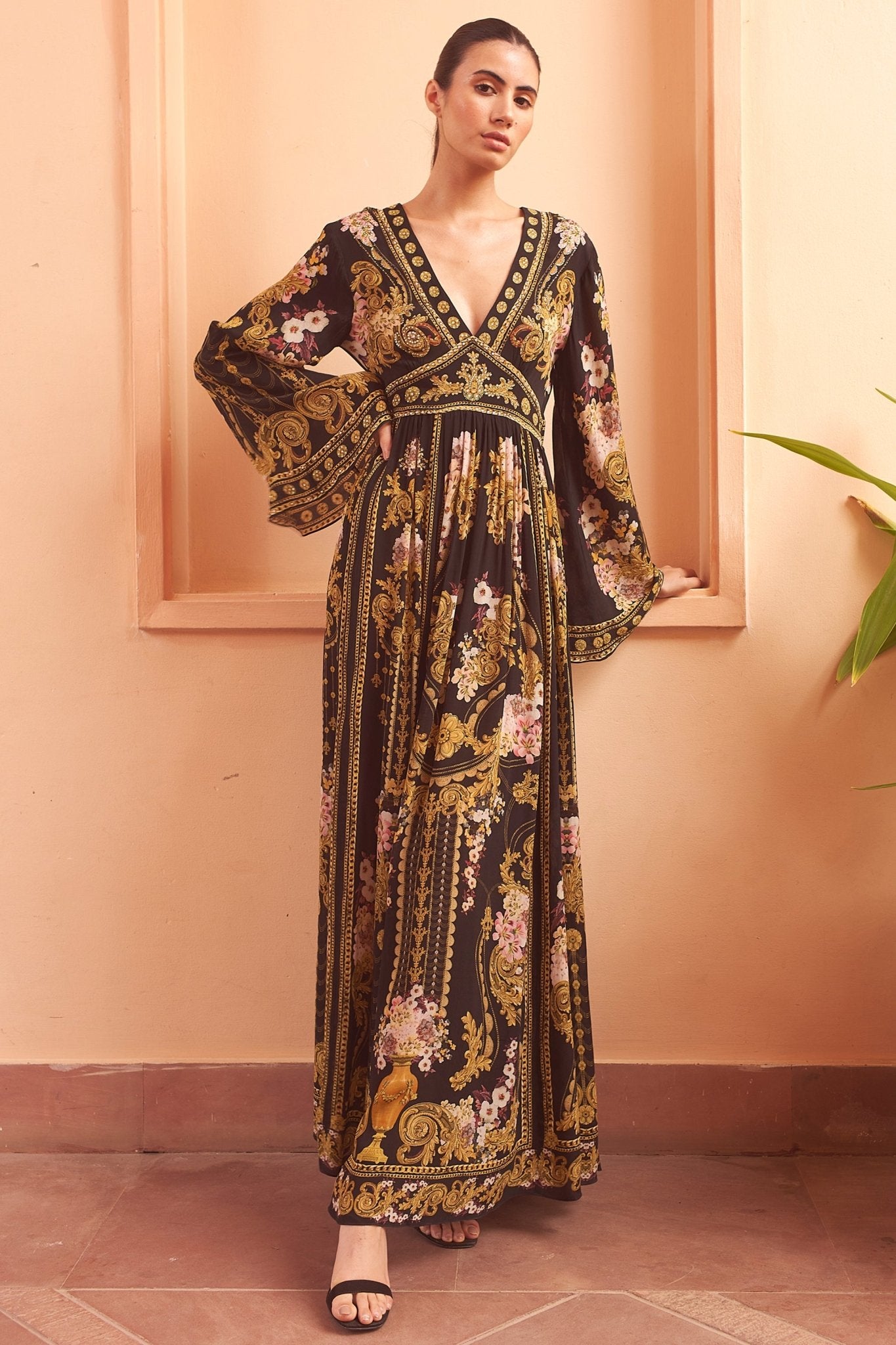 GOLDEN GIRL MAXI DRESS W FLARED SLEEVES - Czarina