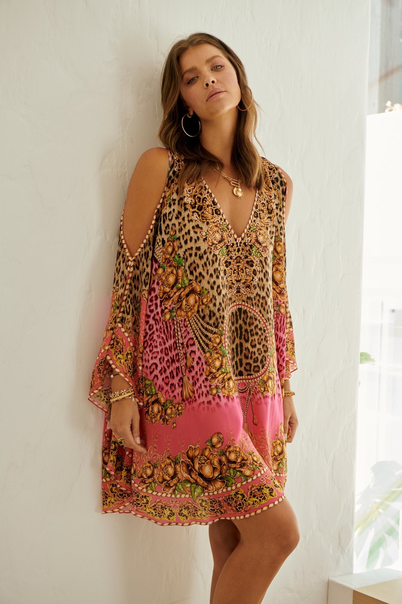 PINK LEOPARD KAFTAN DRESS - Czarina