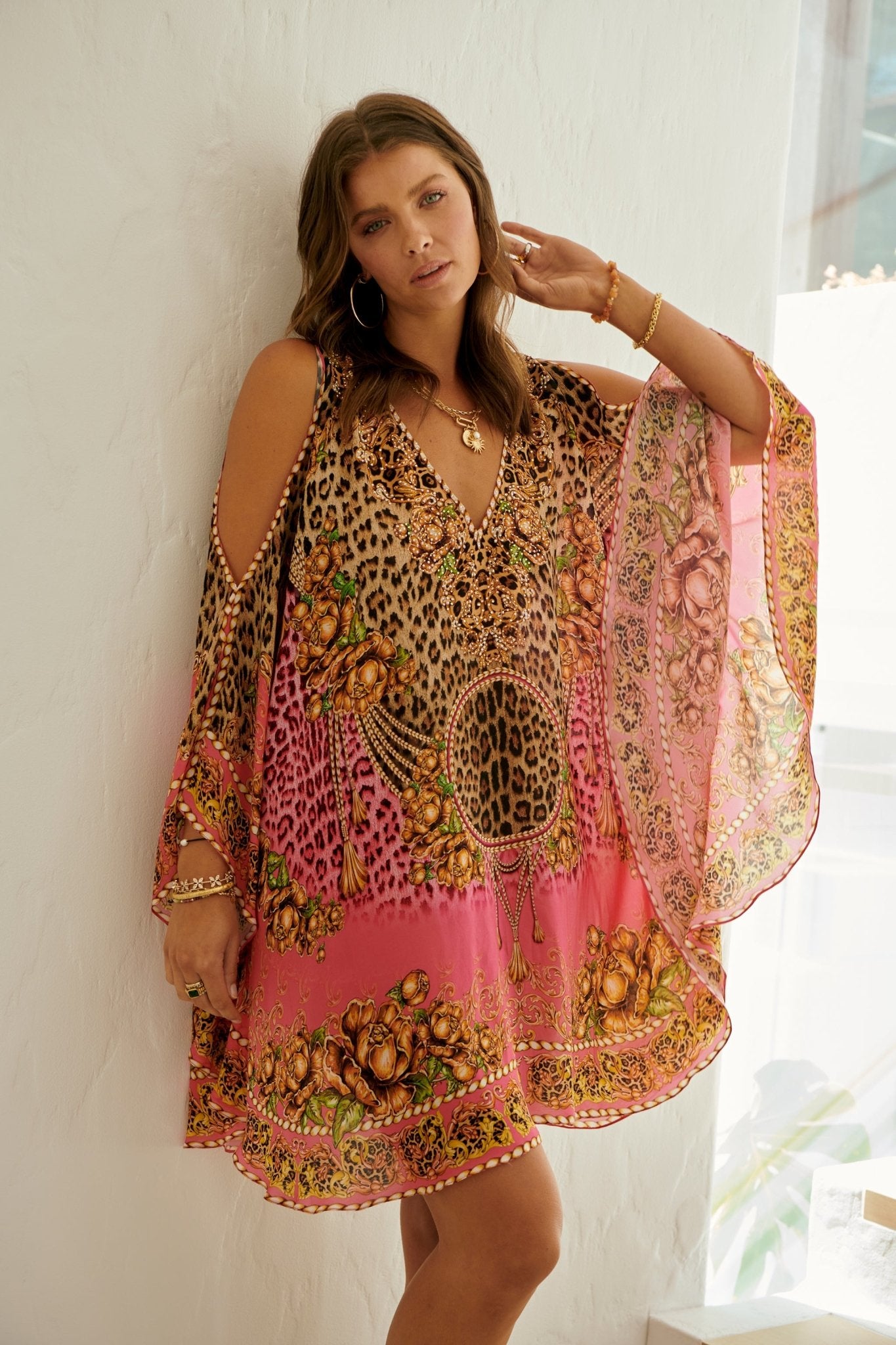 PINK LEOPARD KAFTAN DRESS - Czarina