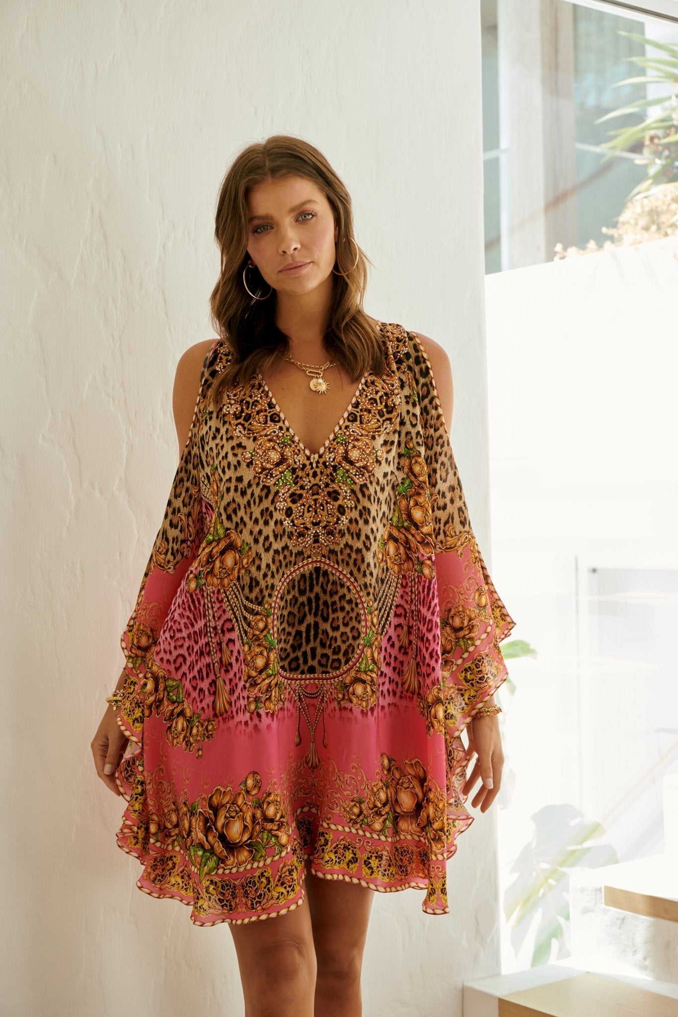 PINK LEOPARD KAFTAN DRESS - Czarina