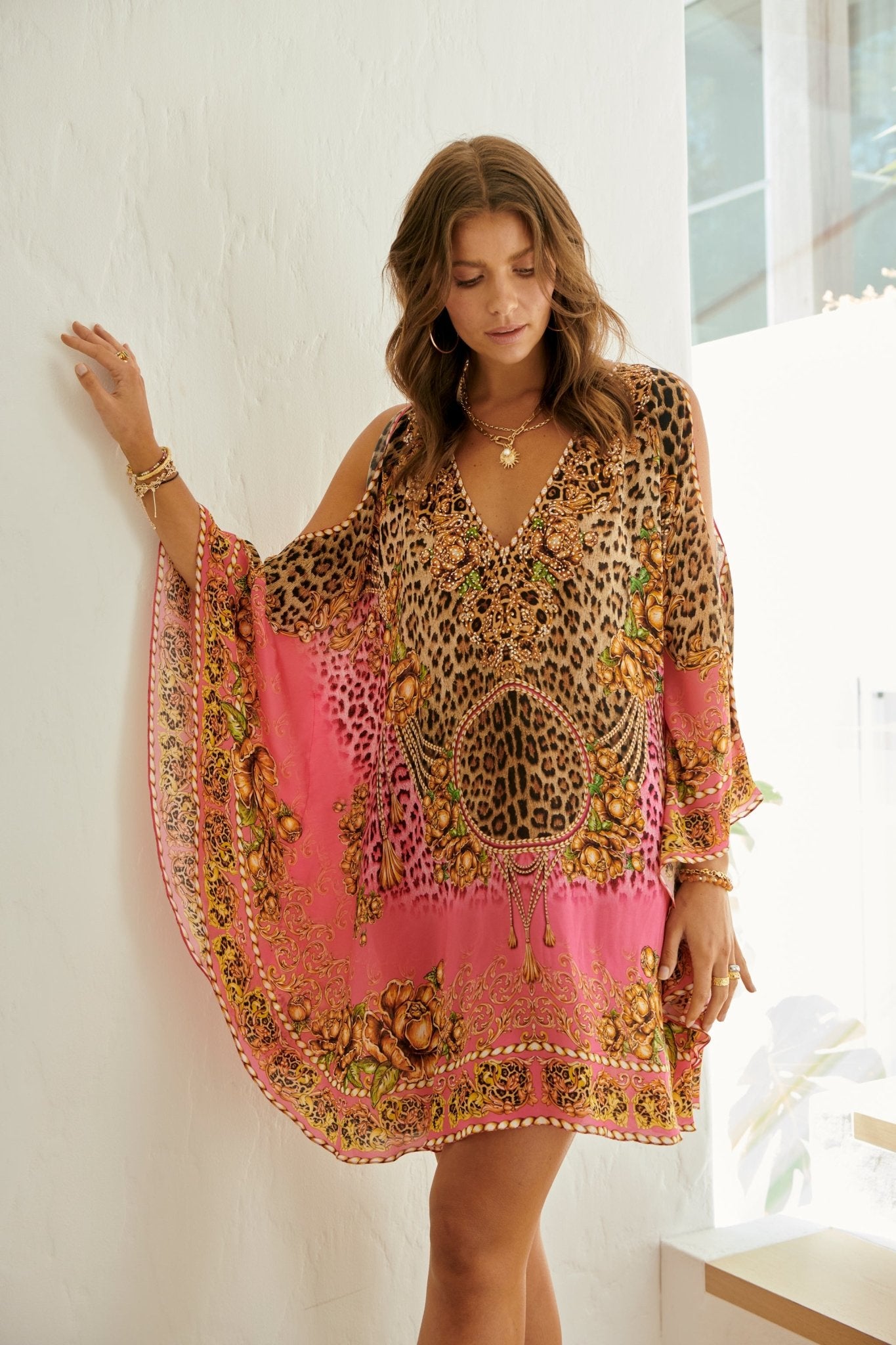 PINK LEOPARD KAFTAN DRESS - Czarina