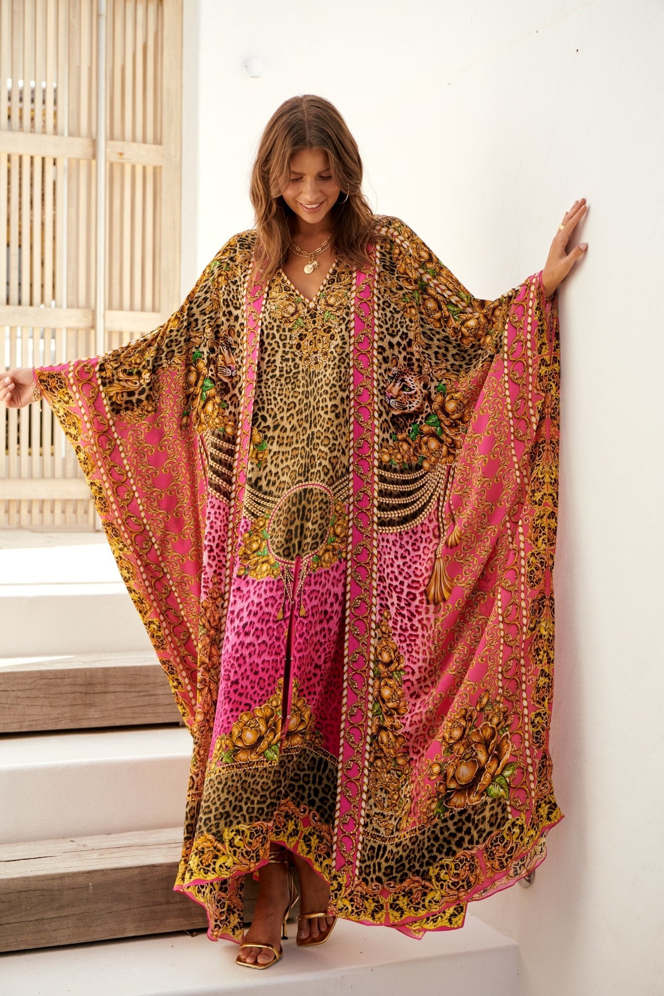 PINK LEOPARD LONG CAPE - Czarina