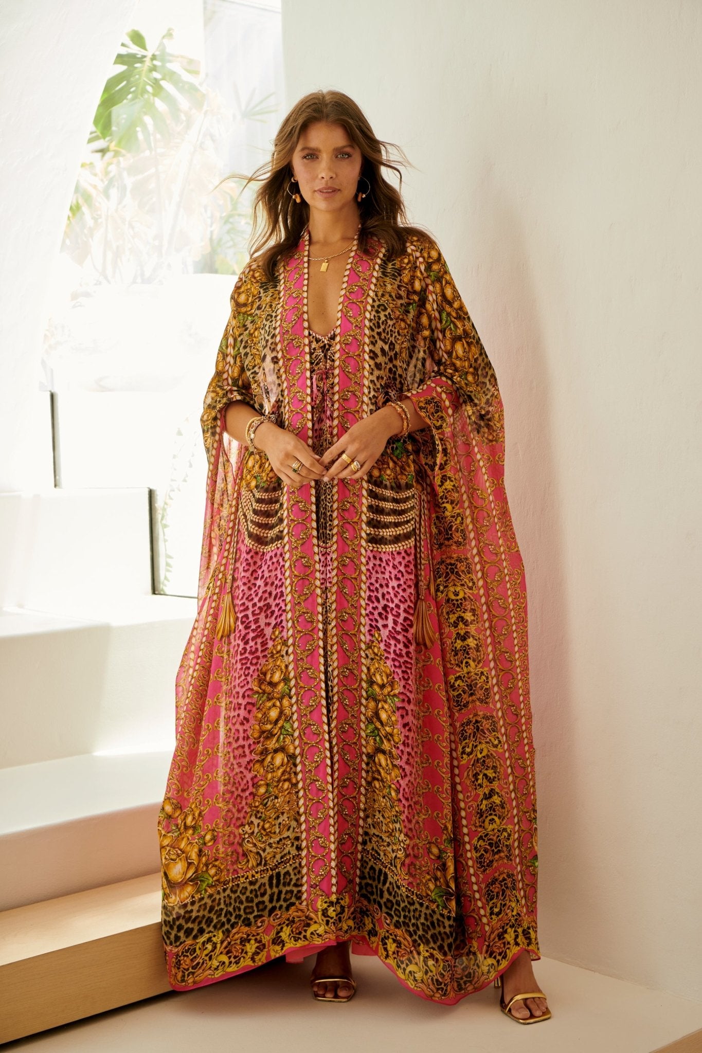 PINK LEOPARD LONG CAPE - Czarina