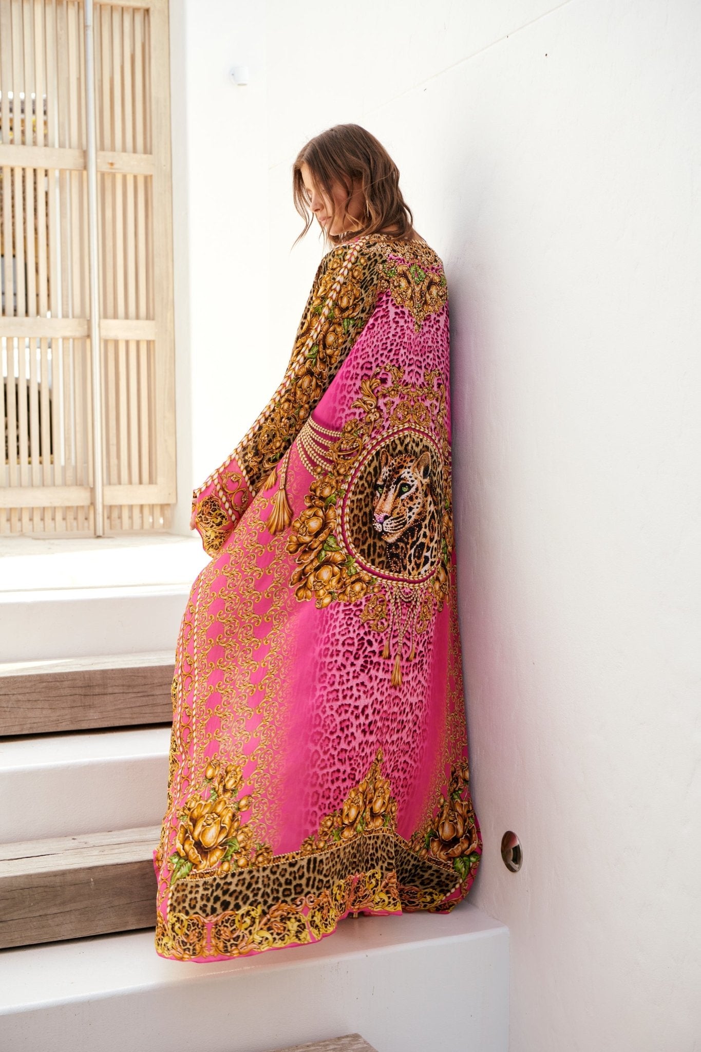 PINK LEOPARD LONG CAPE - Czarina