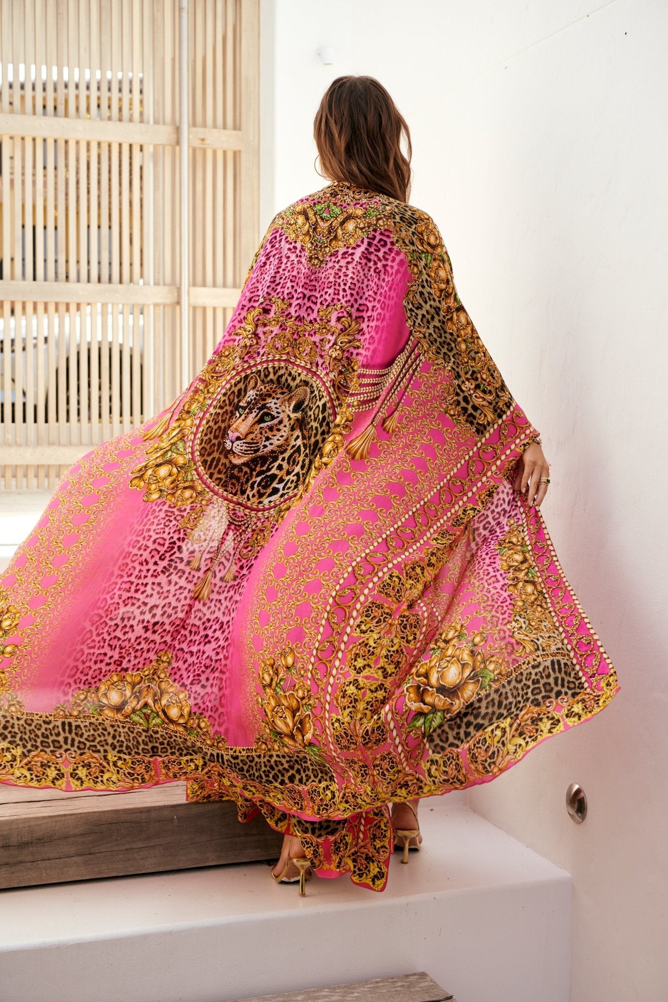 PINK LEOPARD LONG CAPE - Czarina