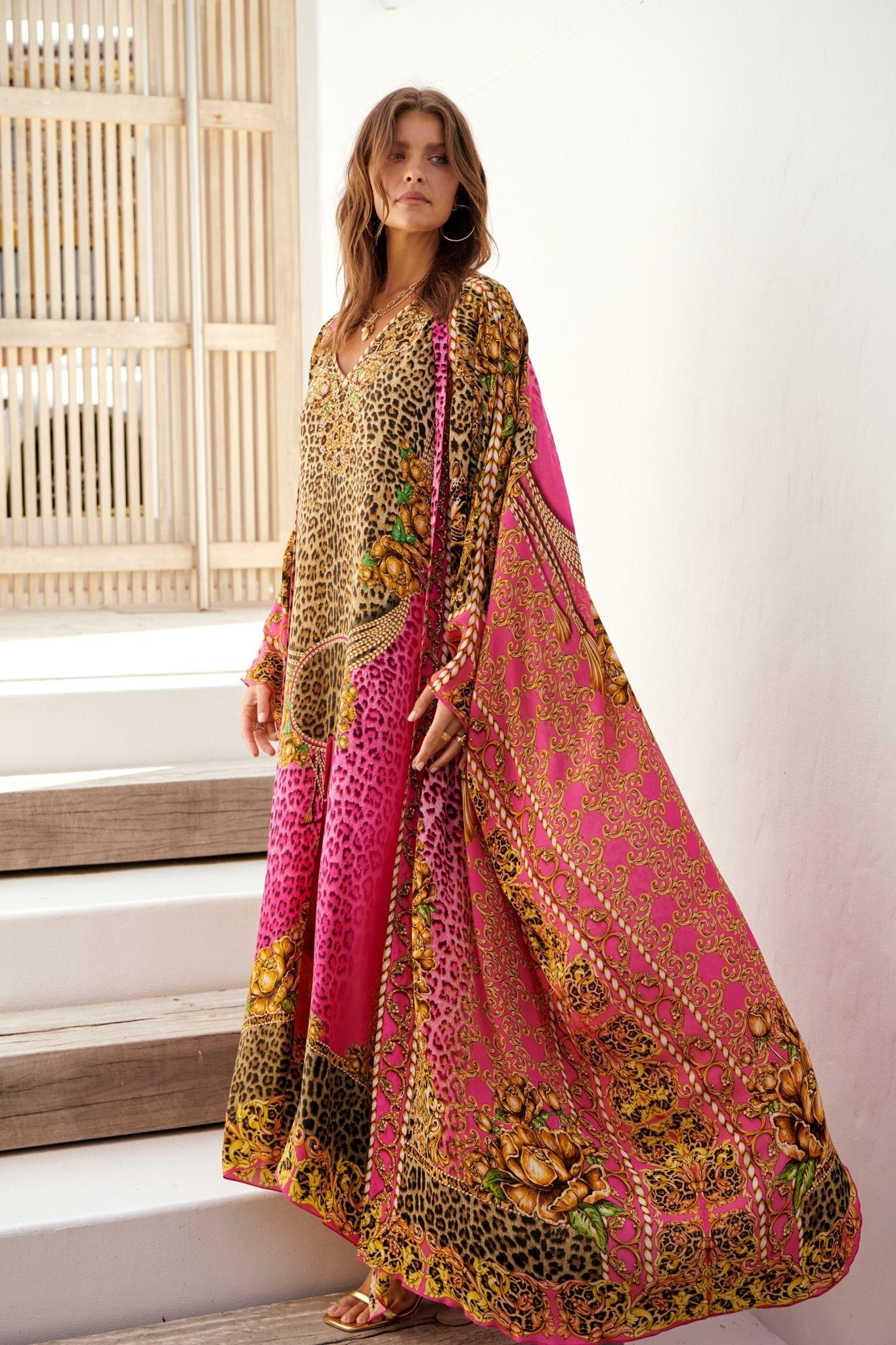 PINK LEOPARD LONG CAPE - Czarina