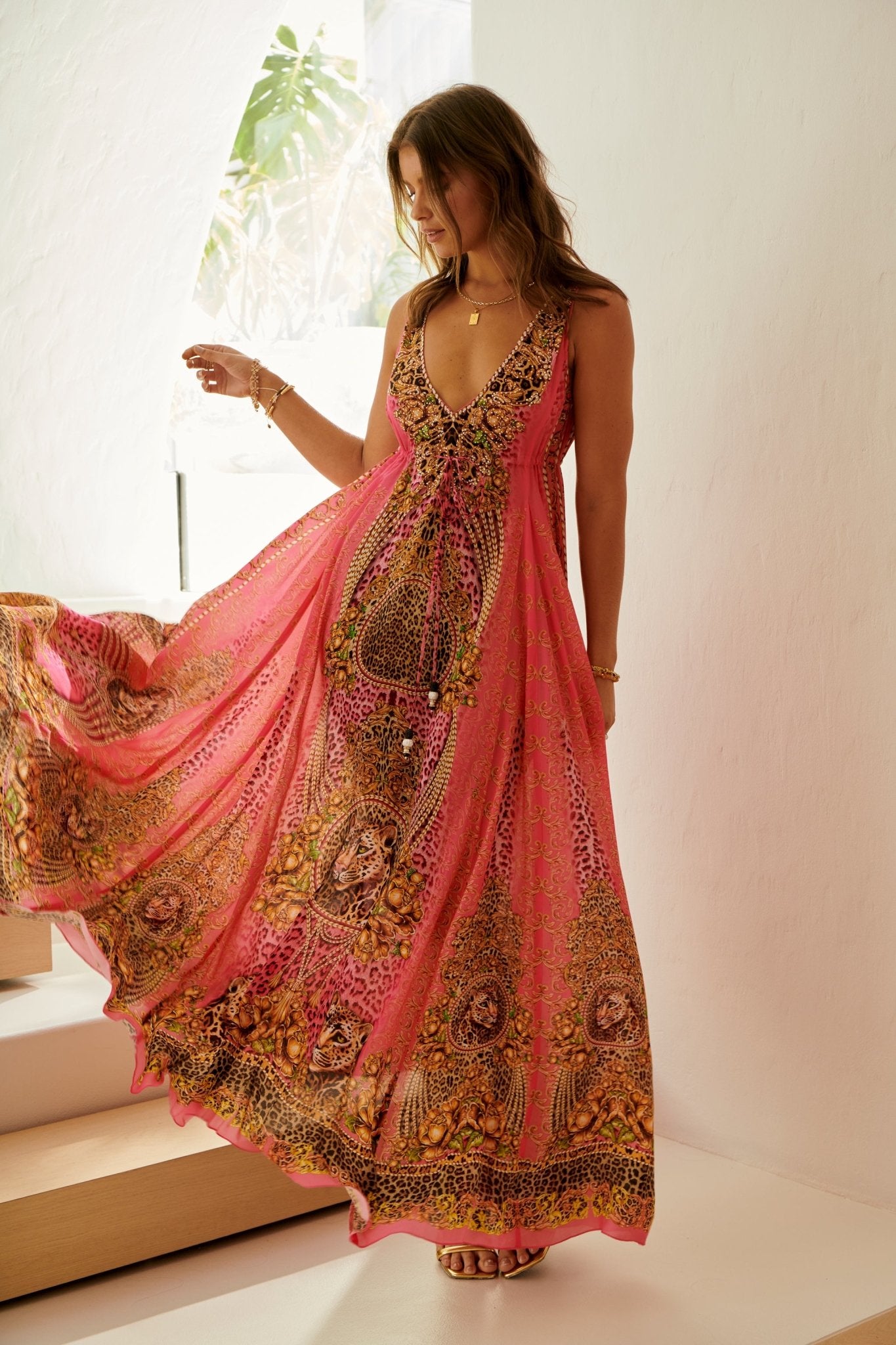 Pink leopard maxi on sale dress