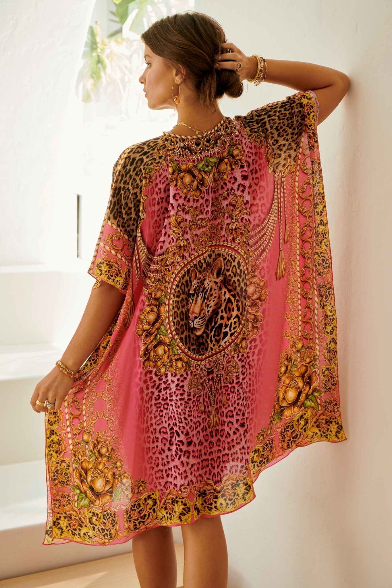 PINK LEOPARD SHORT KAFTAN - Czarina