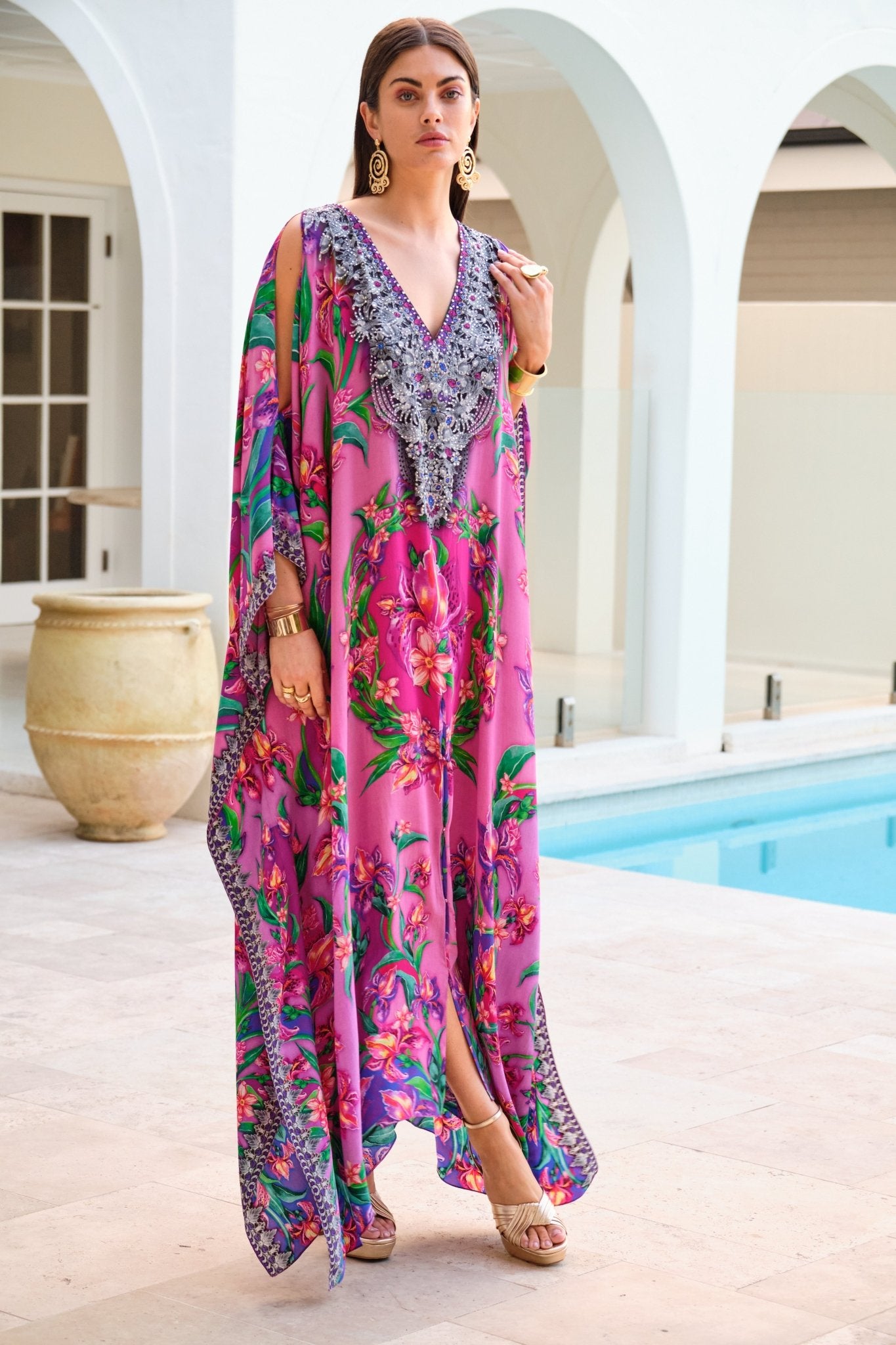 PINK RADIANCE BIG WIDTH SILK KAFTAN - Czarina