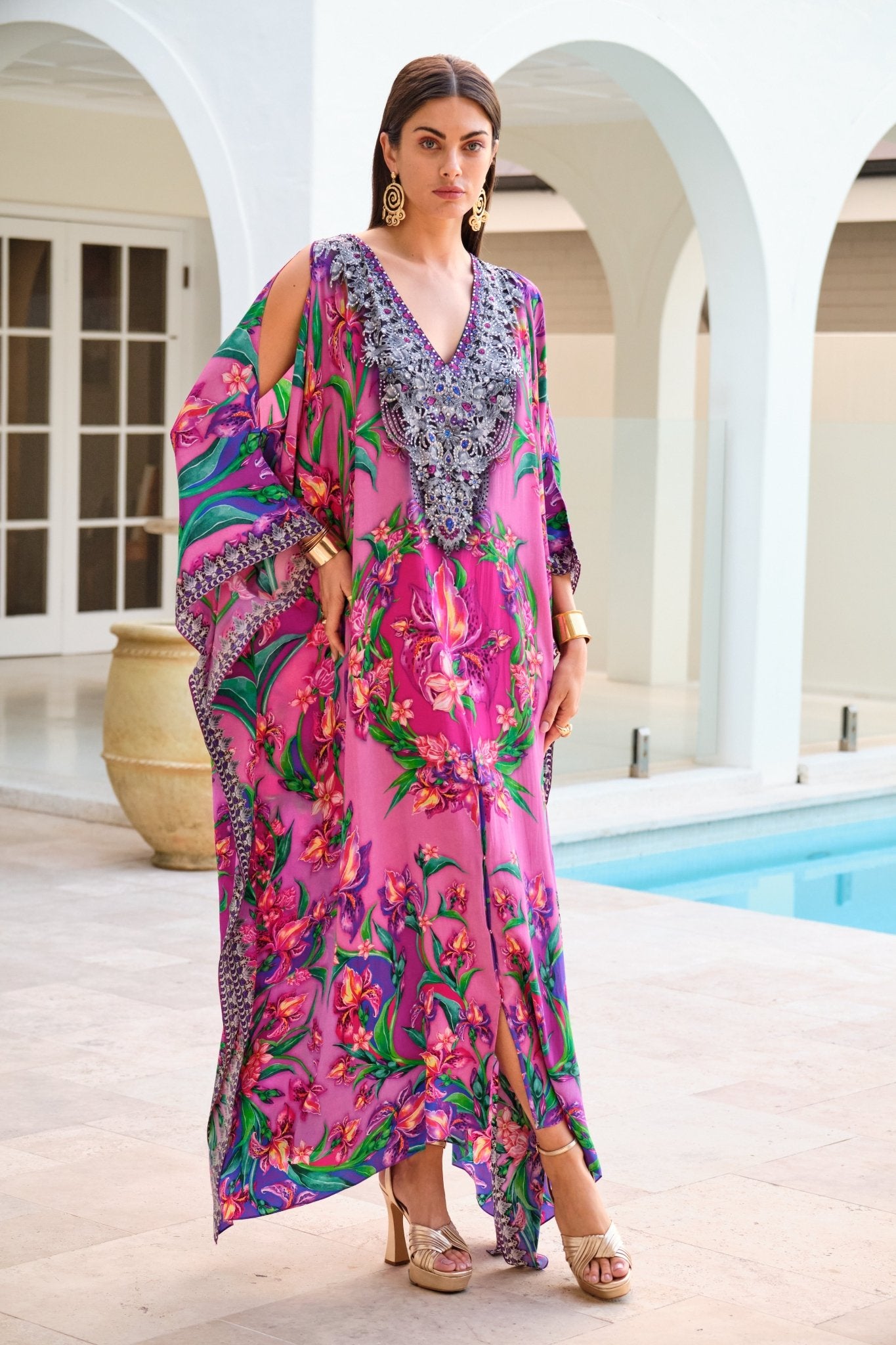 PINK RADIANCE BIG WIDTH SILK KAFTAN - Czarina