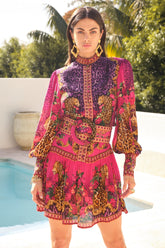 PURPLE PRINCESS BUTTON DOWN SHORT DRESS - Czarina