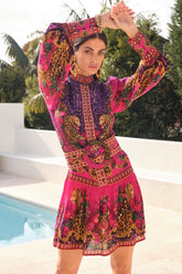 PURPLE PRINCESS BUTTON DOWN SHORT DRESS - Czarina