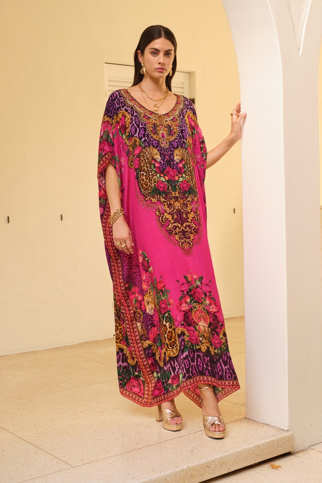 PURPLE PRINCESS ROUND NECK LONG KAFTAN - Czarina