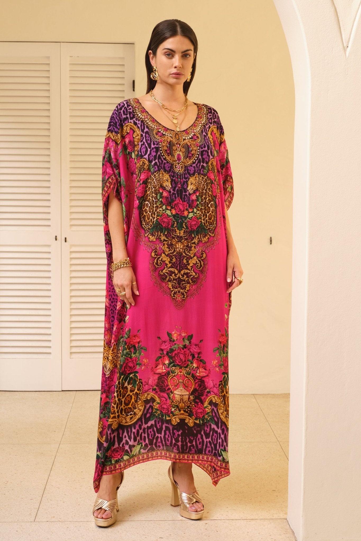 PURPLE PRINCESS ROUND NECK LONG KAFTAN - Czarina