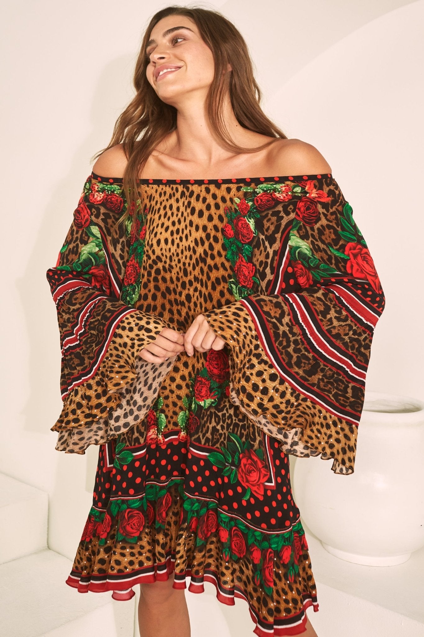 ROSE LEOPARD FRILL DRESS - Czarina