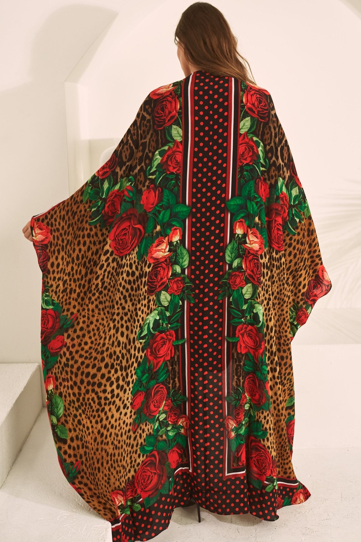 ROSE LEOPARD LONG CAPE - Czarina