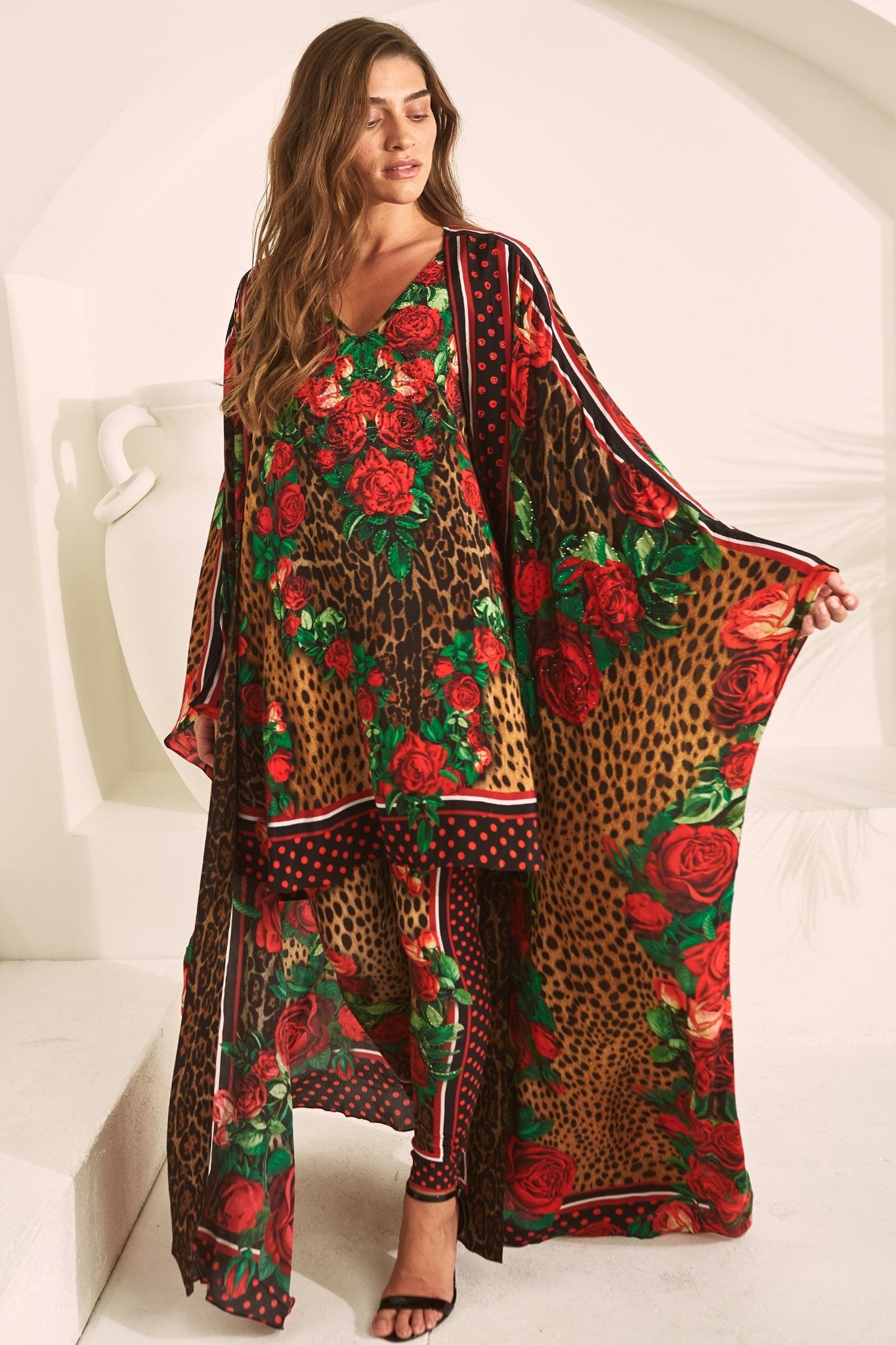 ROSE LEOPARD LONG CAPE - Czarina