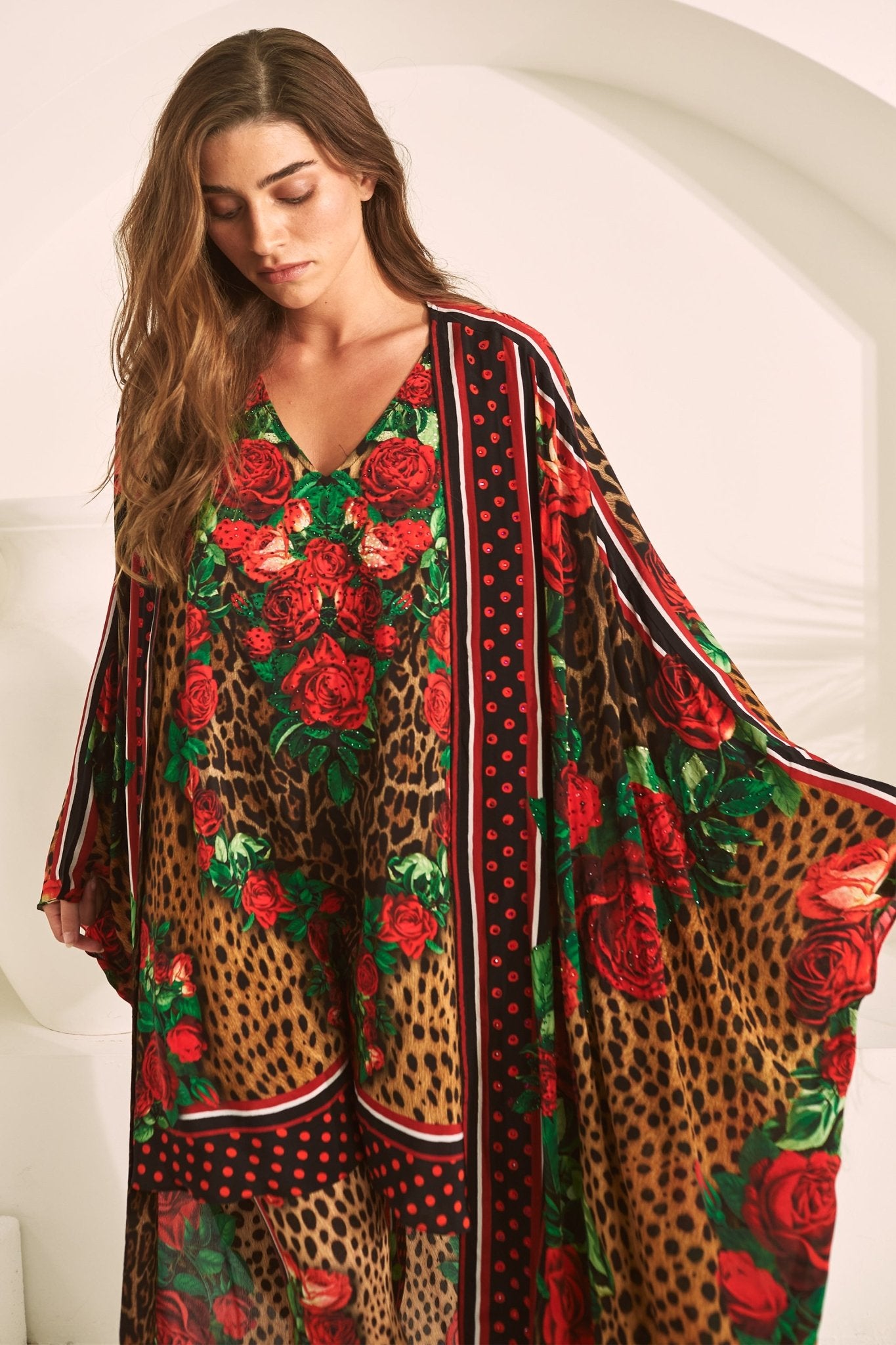 ROSE LEOPARD LONG CAPE - Czarina