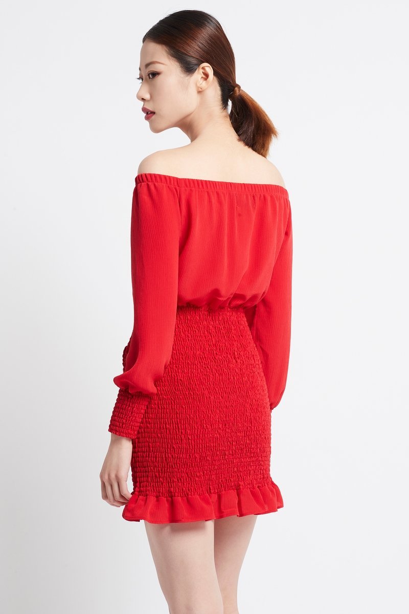 SIMPLY RED OFF SHOULDER SHORT DRESS - Czarina