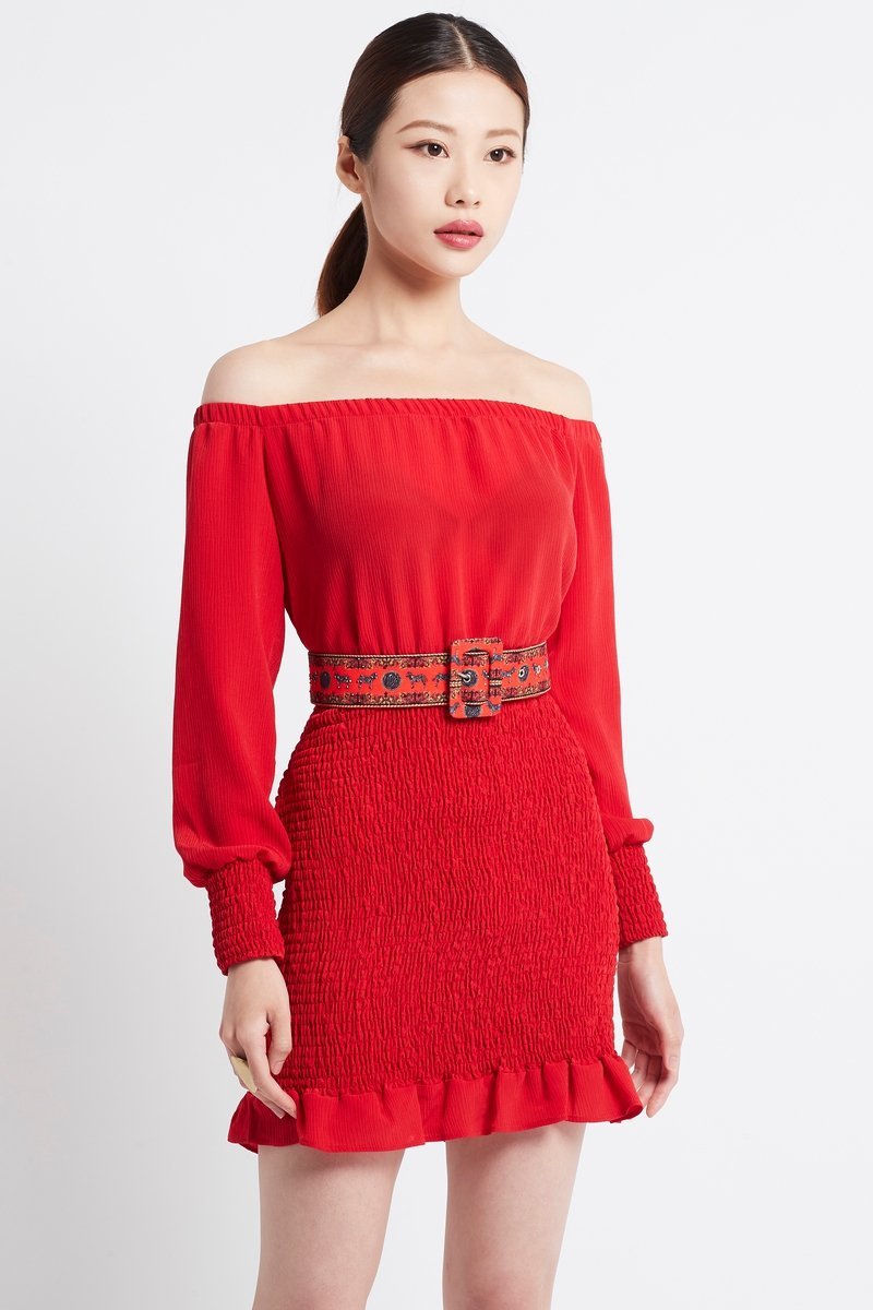 SIMPLY RED OFF SHOULDER SHORT DRESS - Czarina