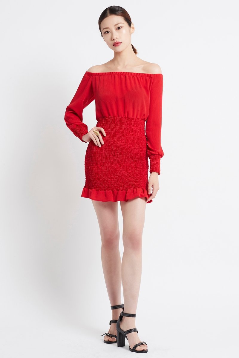 SIMPLY RED OFF SHOULDER SHORT DRESS - Czarina