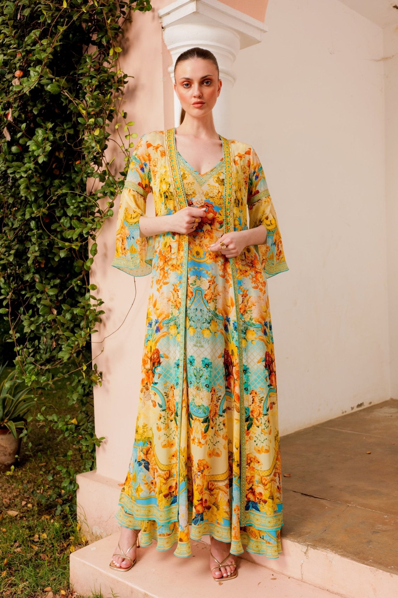 Summer Garden Long Jacket w Split Sleeves Czarina Summer Garden Long Jacket w Split Sleeves Czarina