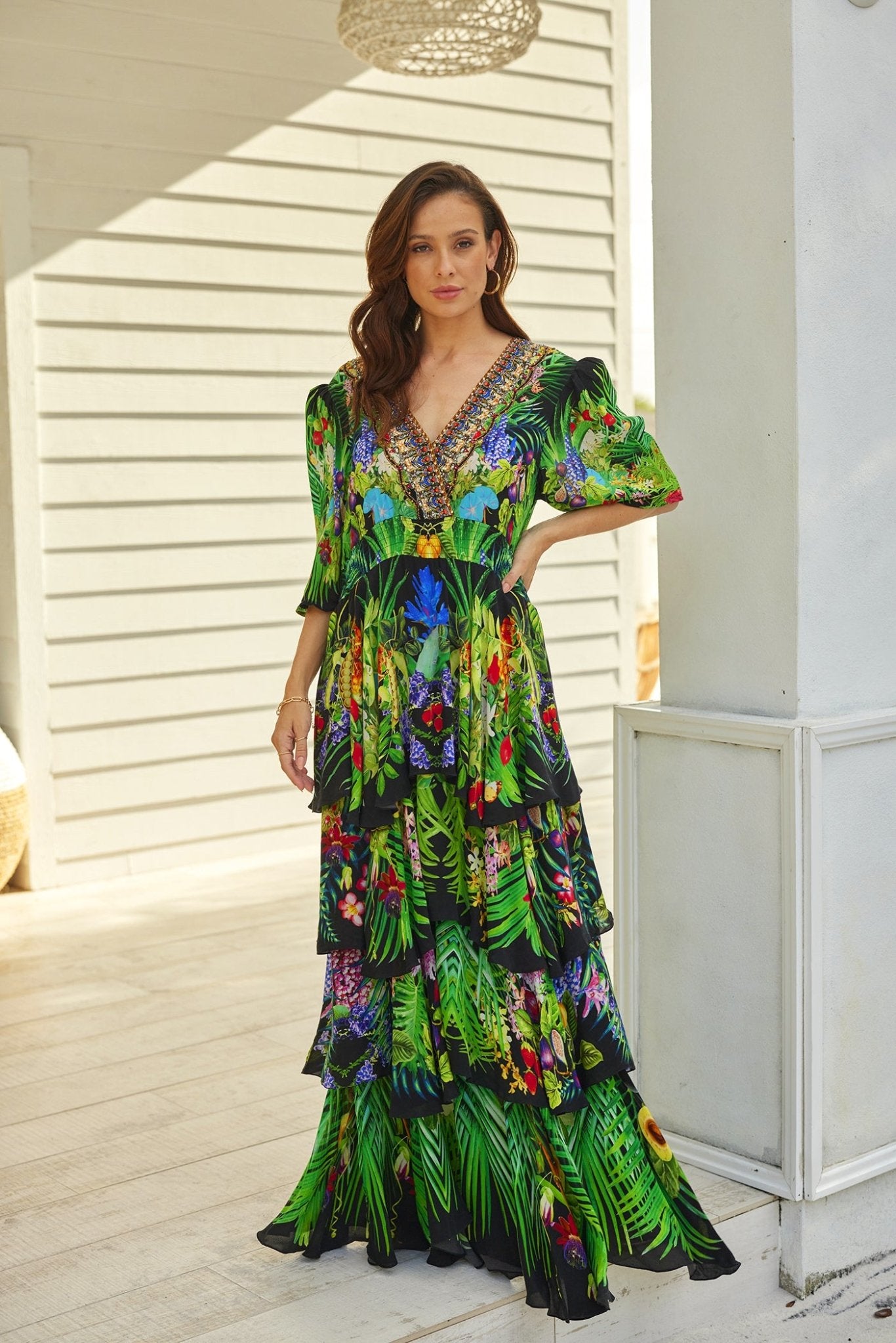 TROPICAL LOVE CROSS OVER MAXI DRESS