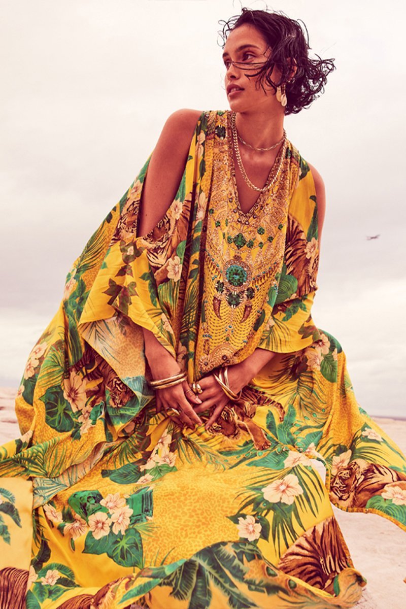 TROPICAL TIGRESS BIG WIDTH SILK KAFTAN - Czarina