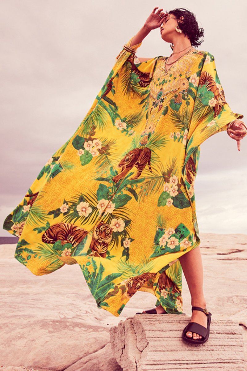 TROPICAL TIGRESS BIG WIDTH SILK KAFTAN - Czarina